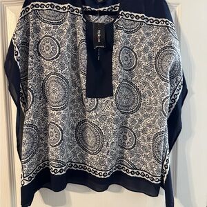 Style & Co navy  and White Patterned Women's Top